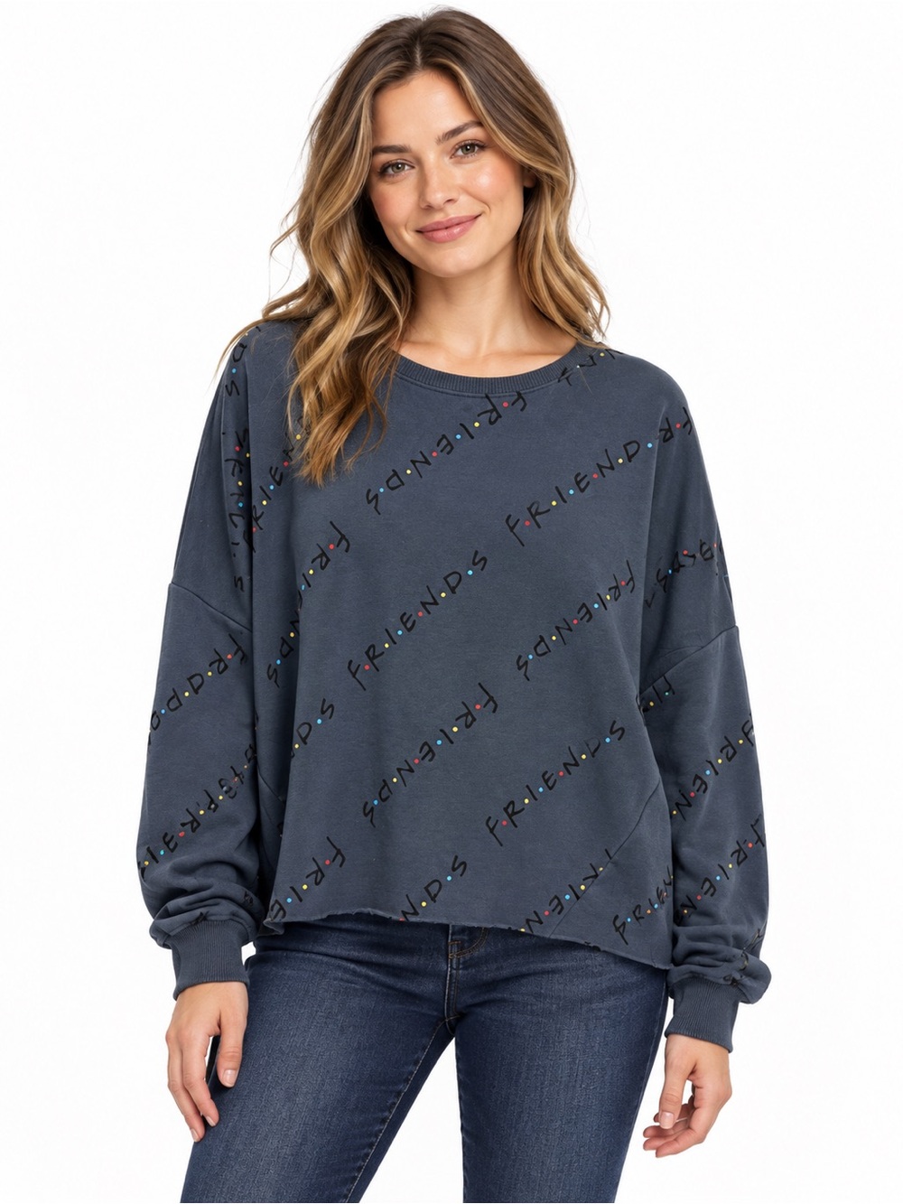 FRIENDS Charcoal Diagonal Logo Crewneck Sweatshirt Size XL with Multicolor Dots